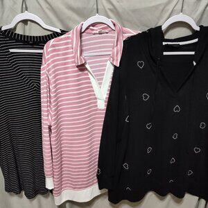 3 - Jane + Delancey Plus Size Tops.  1XL. 2 Black/white and Pink/white.